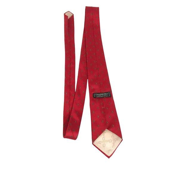 Christian Dior Red Silk Tie With Subtle Oval Pattern Made In USA Woven In Italy - Picture 4 of 6